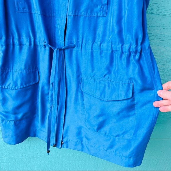 Chico's Jacket Cobalt Blue 100% Silk Flap Pockets Full Zip Lagenlook SIZE LARGE - Picture 5 of 7